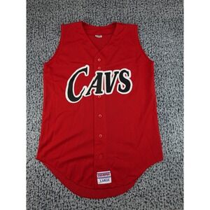 Champro Baseball Jersey Mens Large Red CAVS‎ 15 Mesh Button Front Sleeveless
